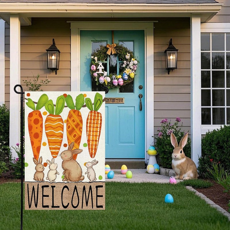 Agroon Easter Garden Flag 12x18 Inch, Double Sided Carrots Bunny Flag for Yard Outdoor Decoration - Image 2